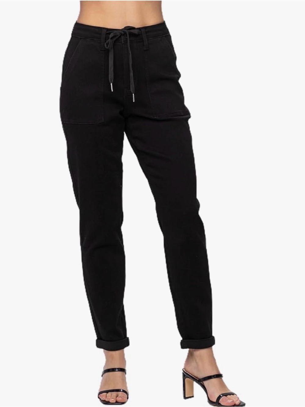 Judy Blue High Waist Jet Black Double Roll Cuff Jogger Jeans 88700 Womens 7/28